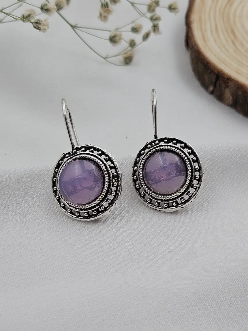 German Silver Lavender Circle Earrings