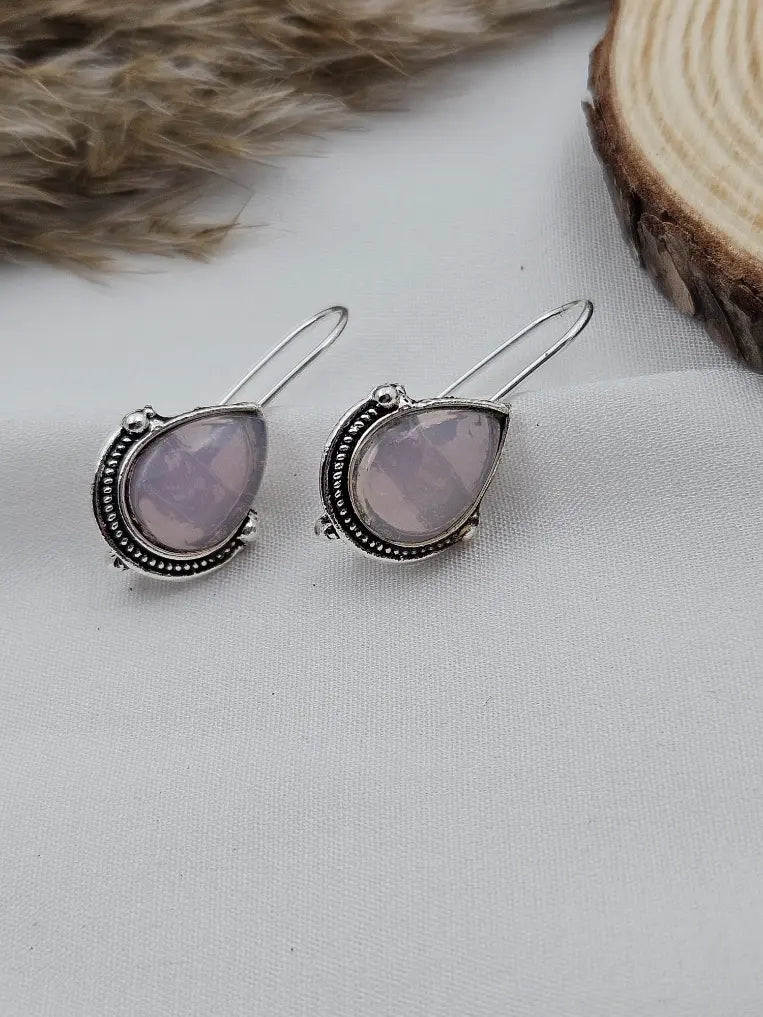 German Silver Mini Drop Earrings - Baby Pink