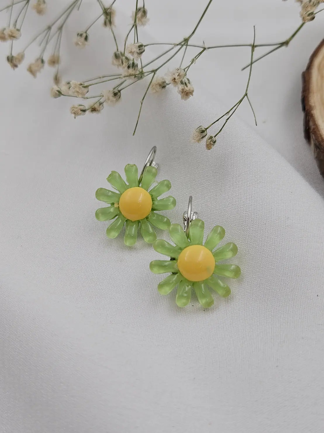 Daisy Hoop Earrings - Light Green