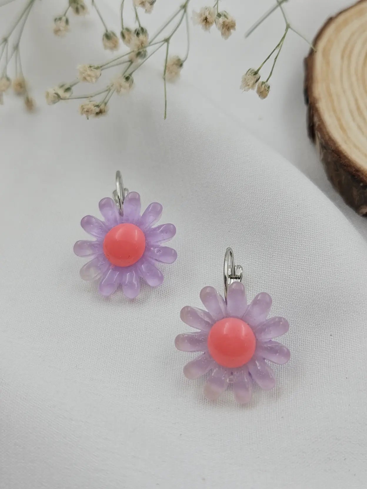 Lavender Daisy Hoop Earrings