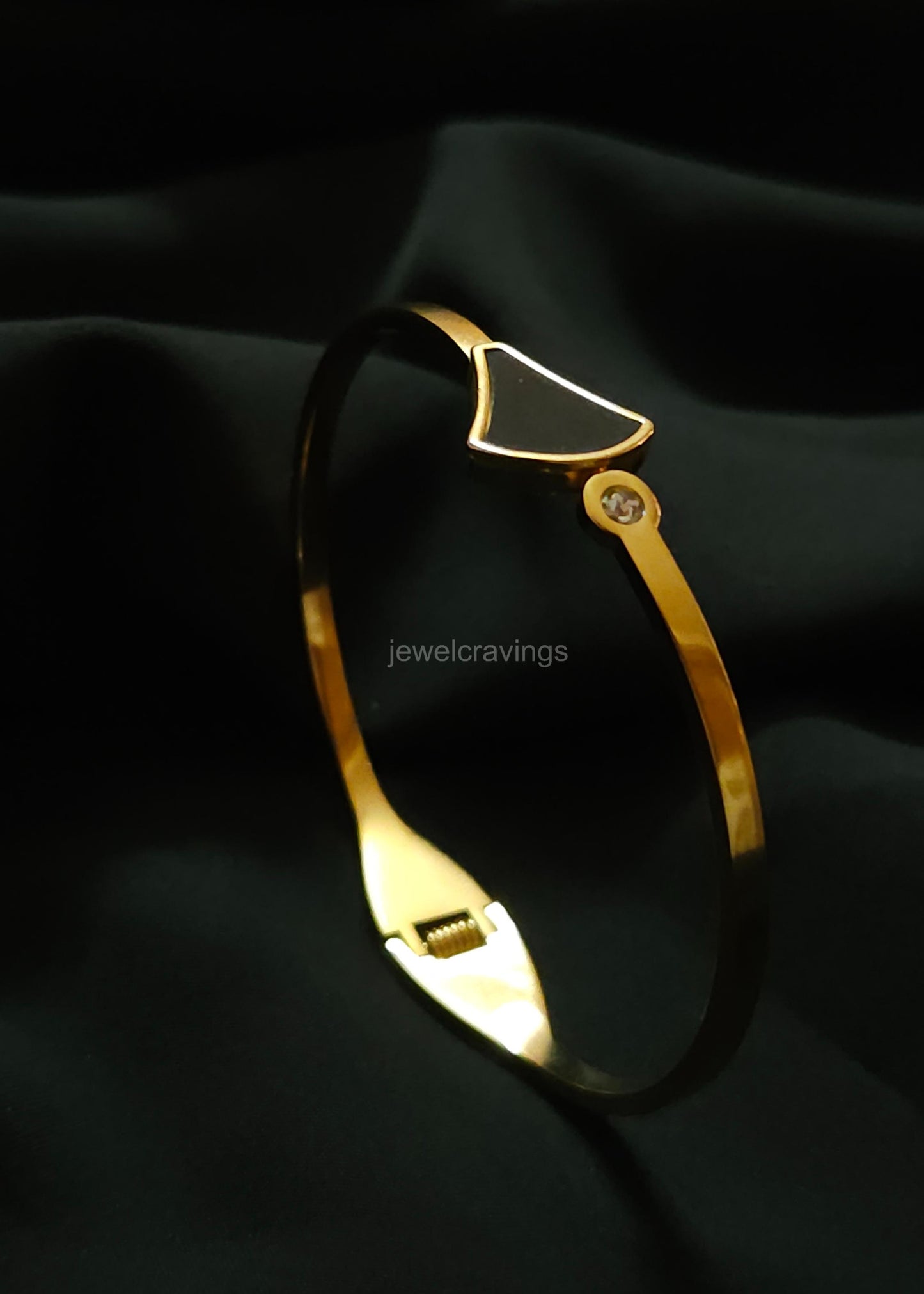 Dual Charm Kada Bracelet – Curved Triangle & Stone Circle | 18K Gold Plated