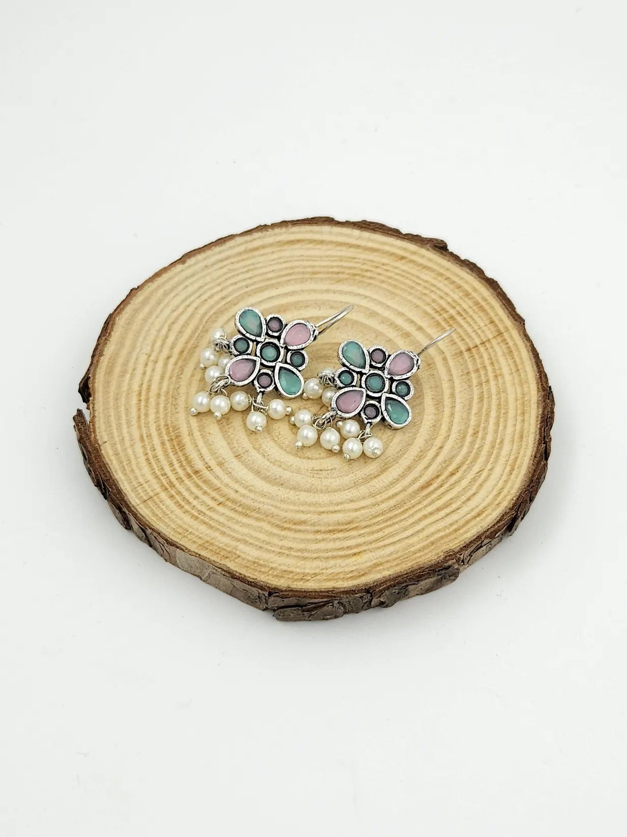 Rangoli pearl - oxidised hanging
