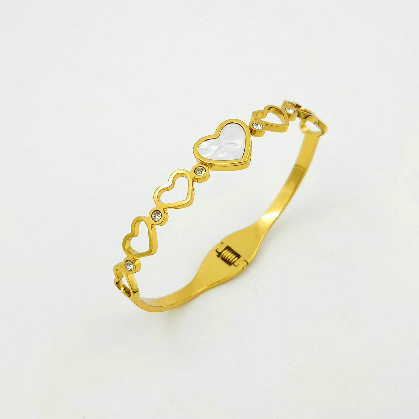 Heart in white stone bangle bracelet