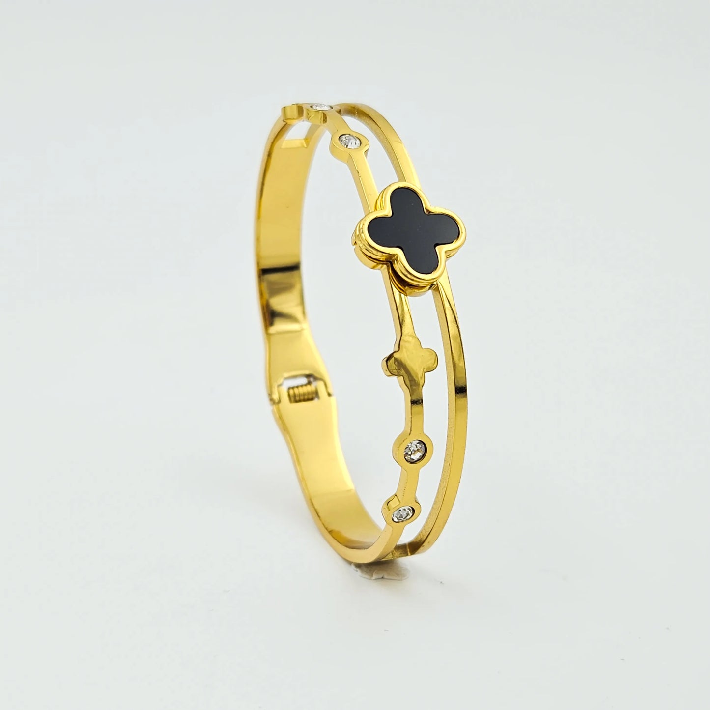 Black clover stone kada bangle bracelet