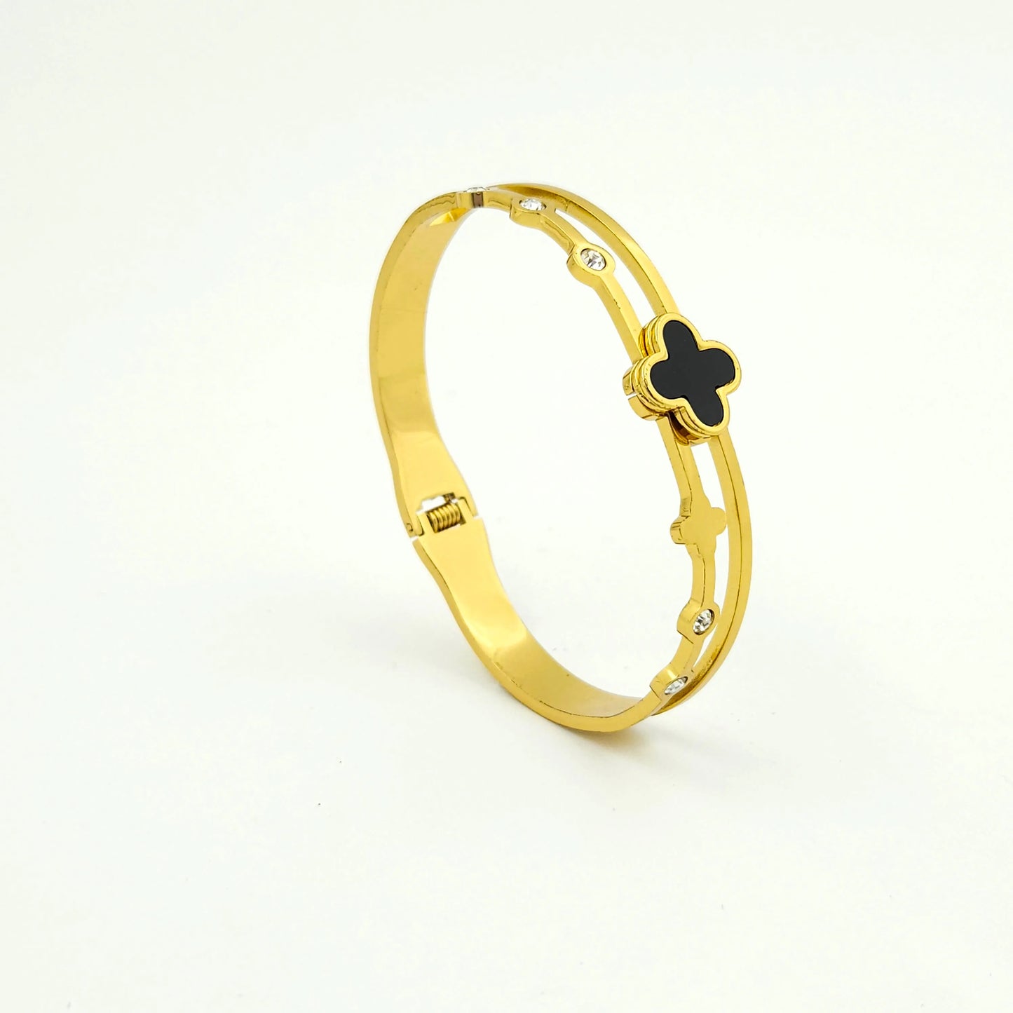Black clover stone kada bangle bracelet