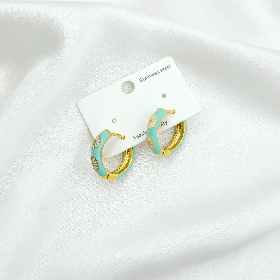 Enamel sunflower hoops