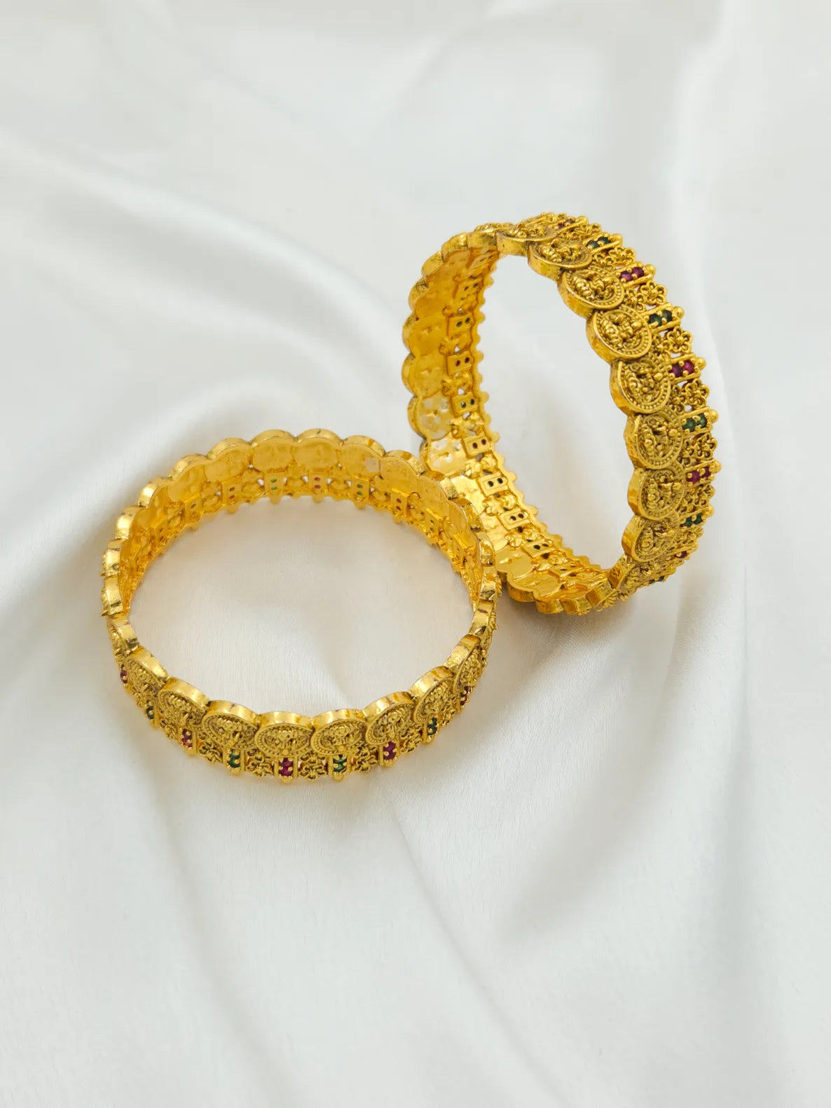 Lakshmi Goddess Gold Coin Bangle - Set of 2 - Temple Collection