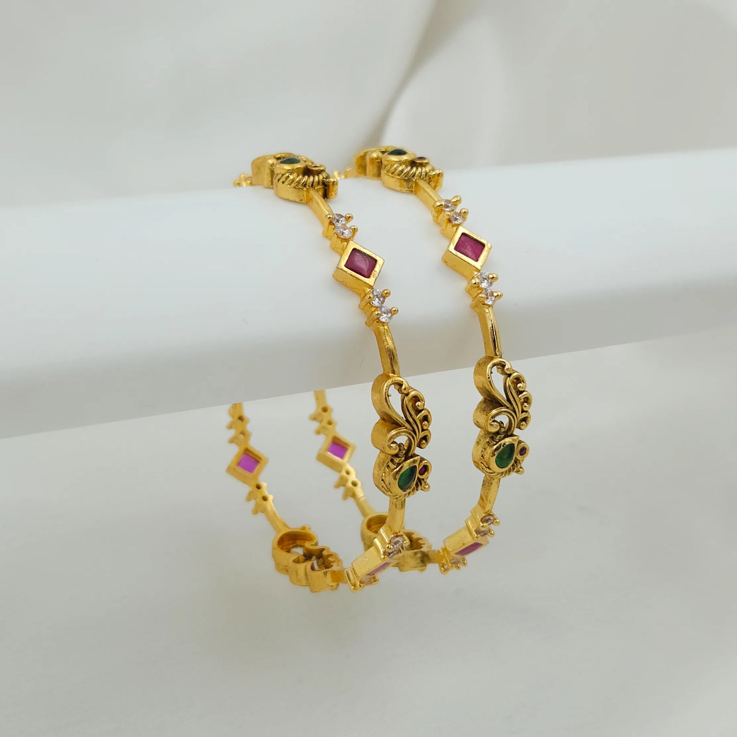 Peacock Stone Studded Bangle - Set of 2