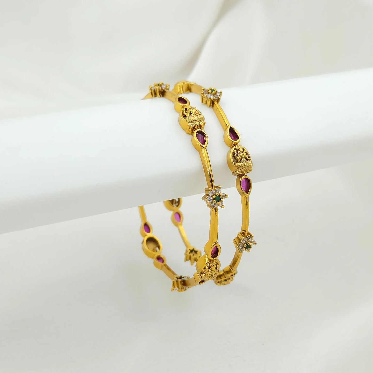 Thin Lakshmi Stone Studded Bangles - 22K - Set of 2