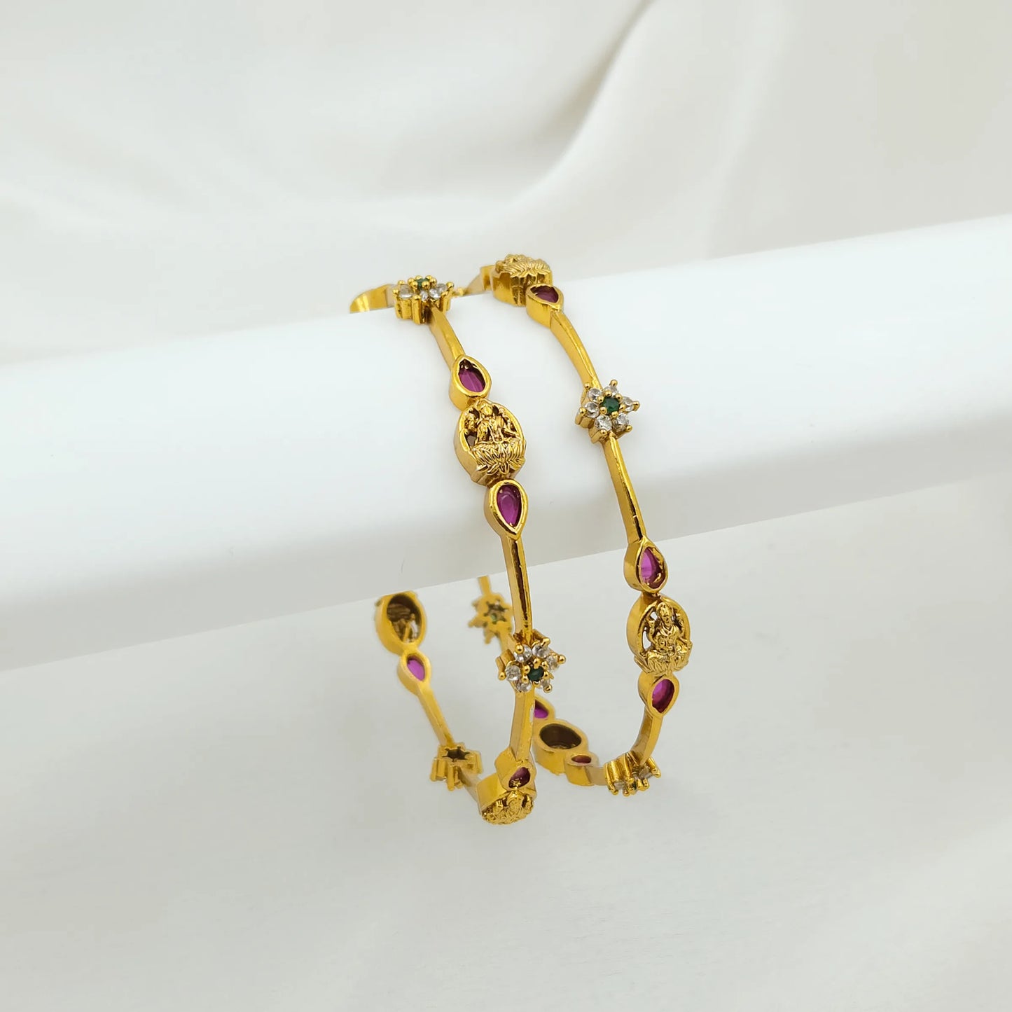 Thin Lakshmi Stone Studded Bangles - 22K - Set of 2
