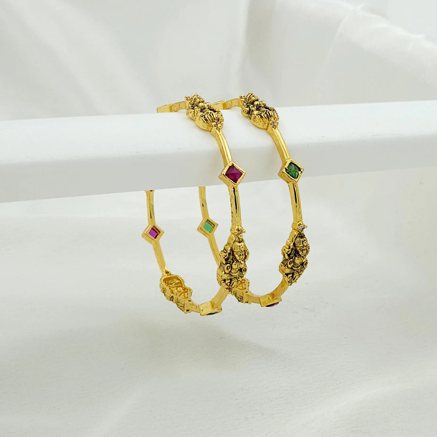 Lakshmi goddess thin sized corner bangles - set of 2
