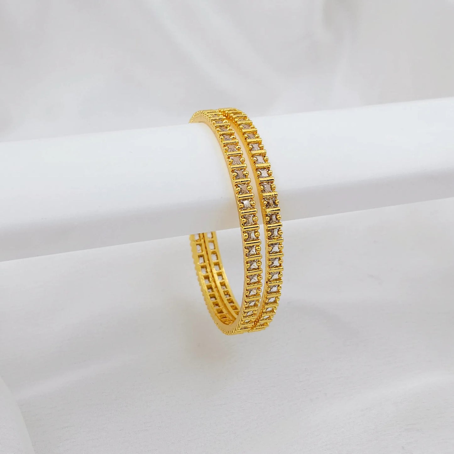 Shiny White Square Stone Bangle for Events - Set of 2