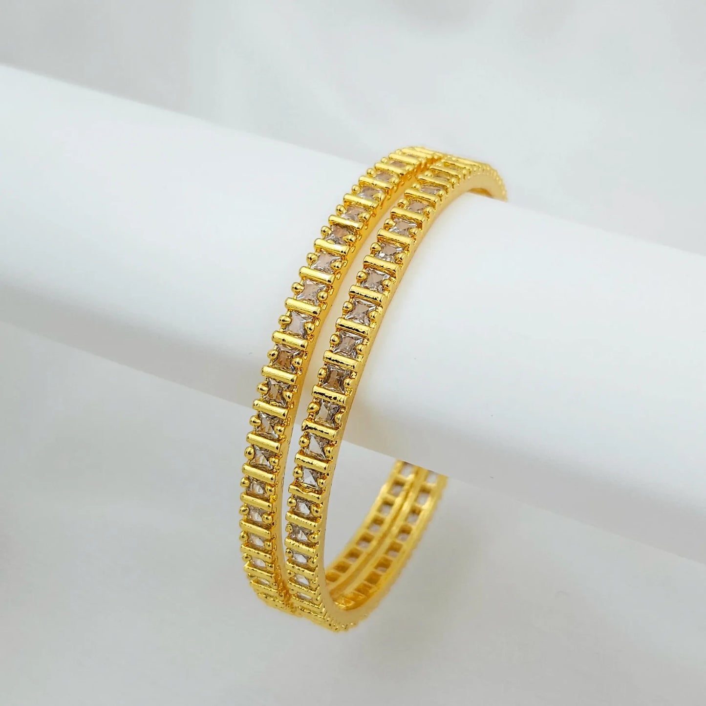 Shiny White Square Stone Bangle for Events - Set of 2