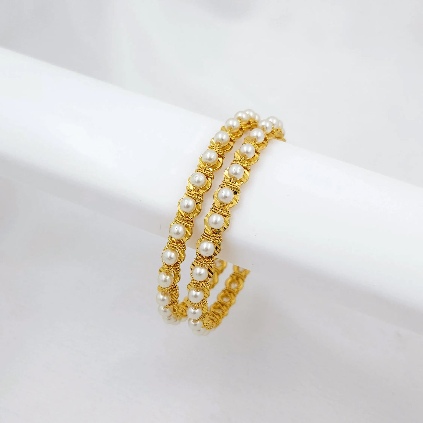 Pearl Diamond Cut Bangles - Set of 2