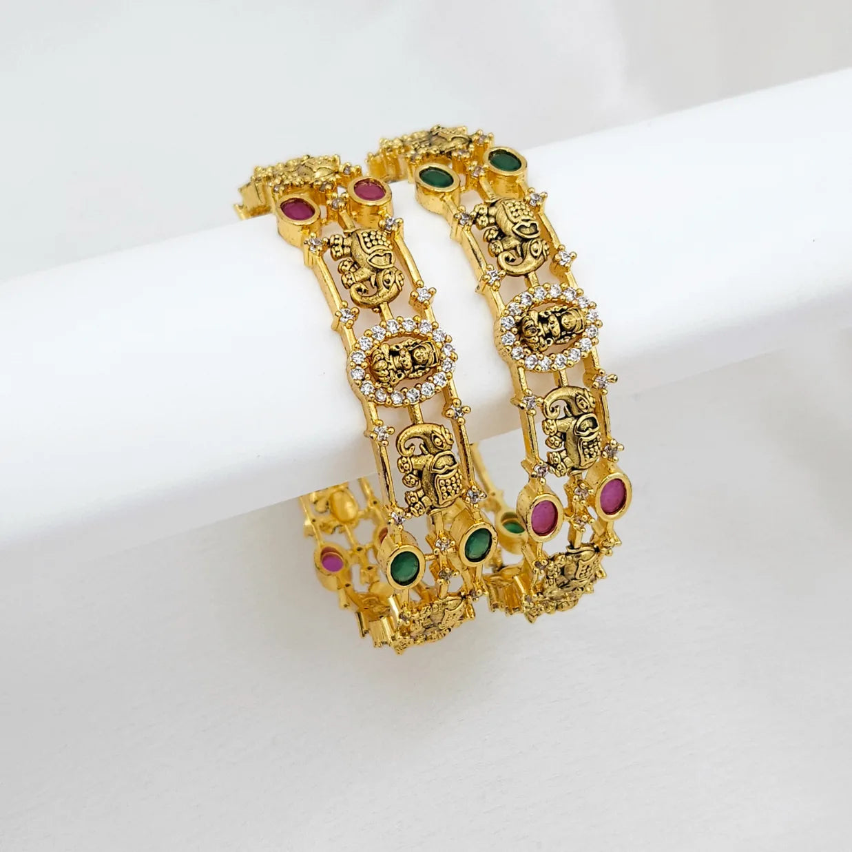 Triple layer Lakshmi elephant premium bangles - set of 2