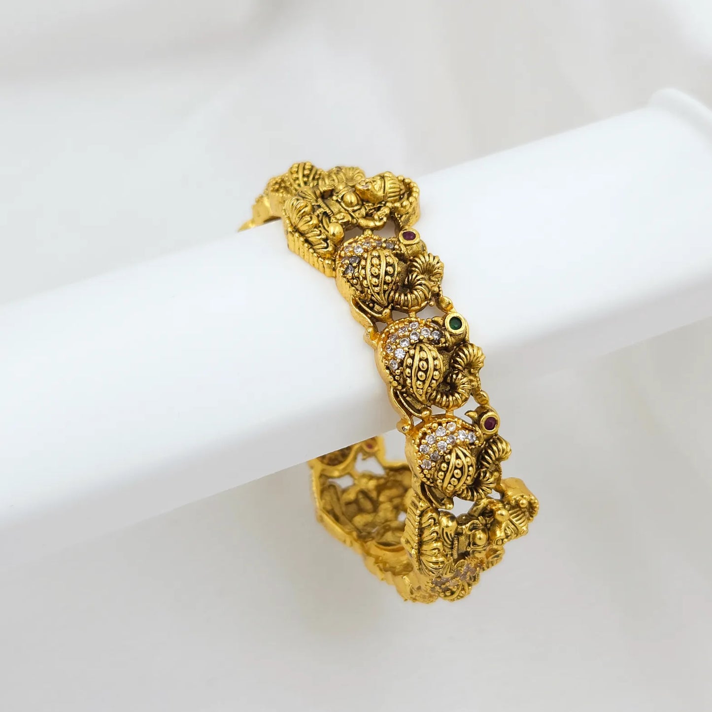 Peacock stone studded lakshmi goddess kada bangle - Single piece - Bridal