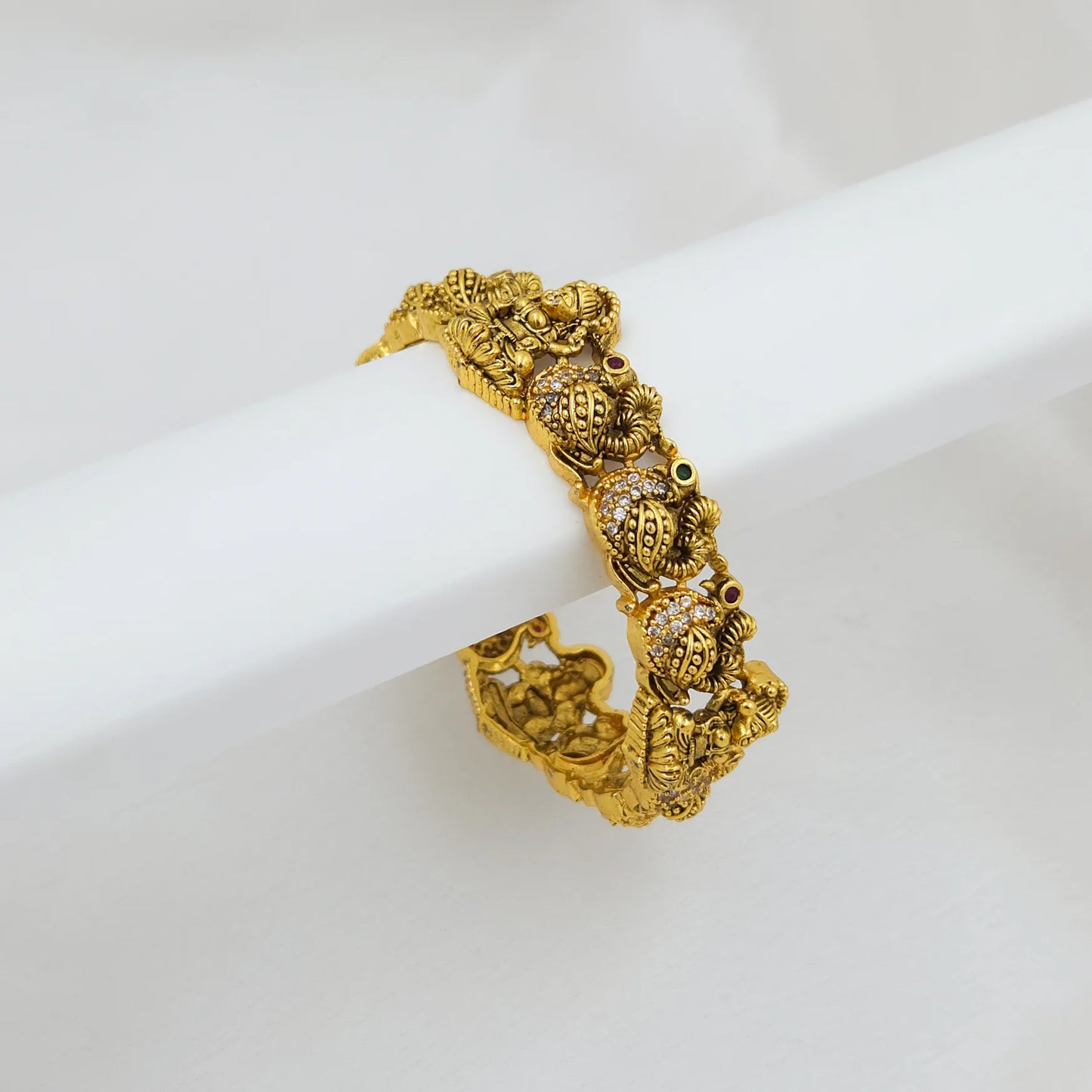 Peacock stone studded lakshmi goddess kada bangle - Single piece - Bridal