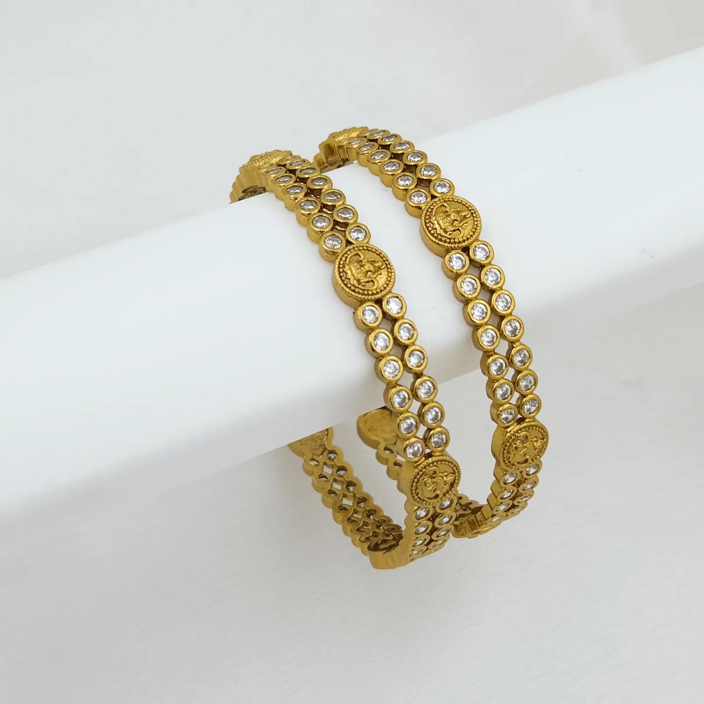 Lakshmi Coin CZ Stone Studded Bangles - Set of 2