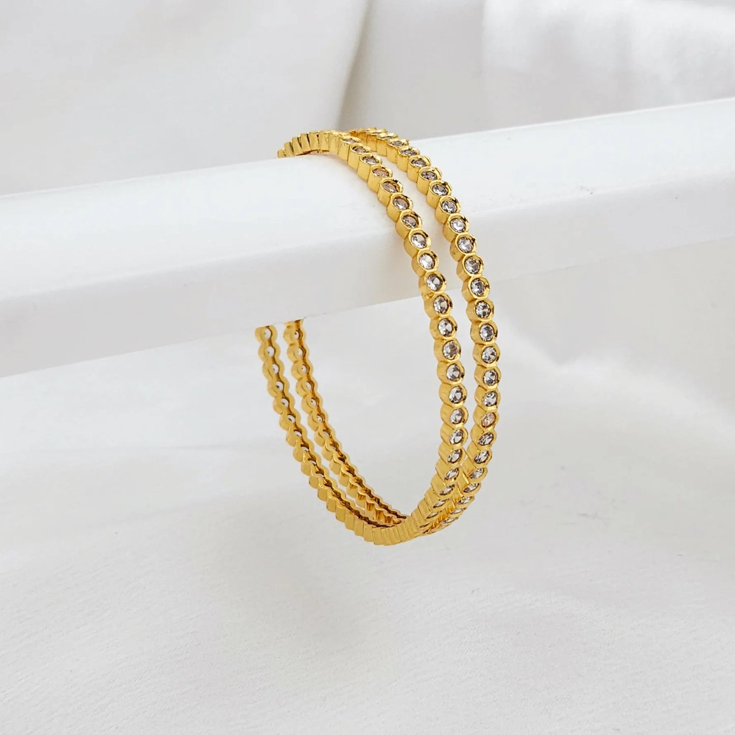 Sleek Thin Full Stone Studded Bangles - Set of 2