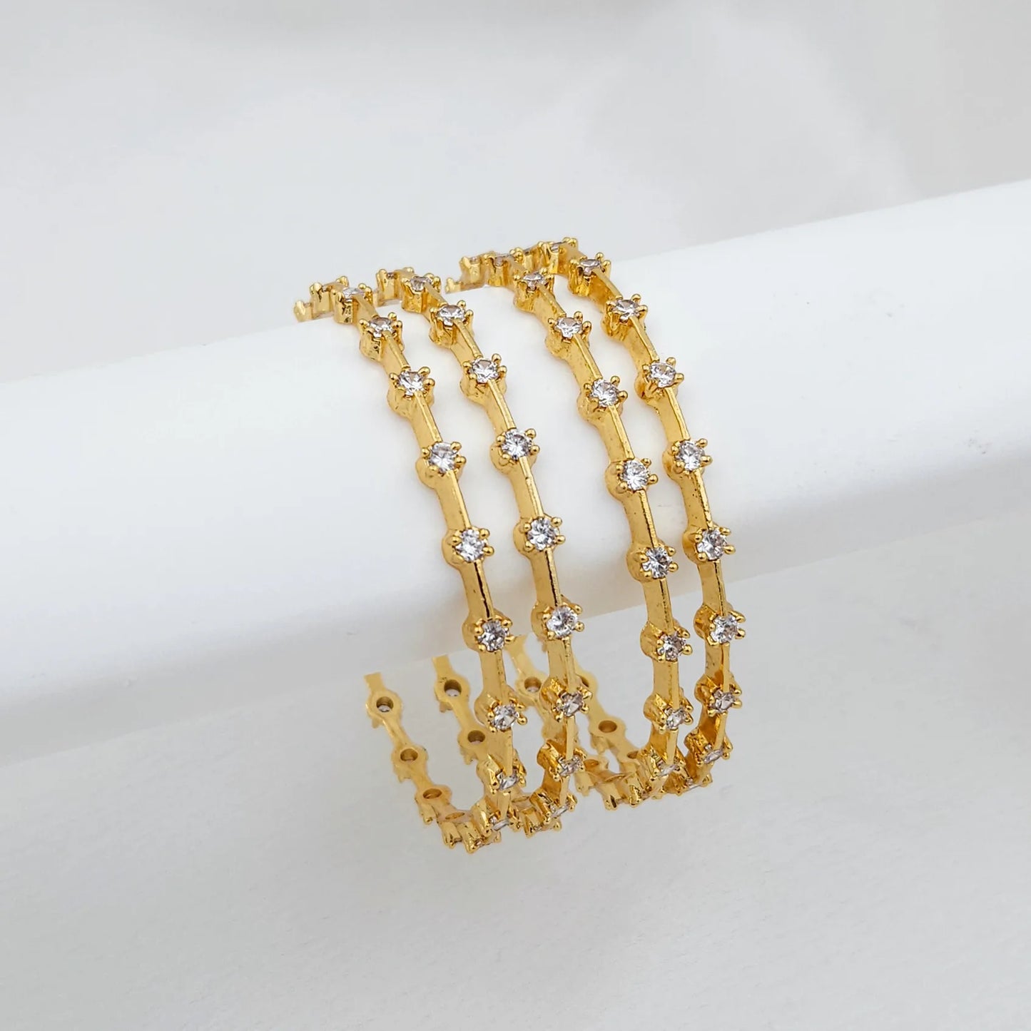 Thin CZ Diamond Studded Bangles - 22k - Set of 2
