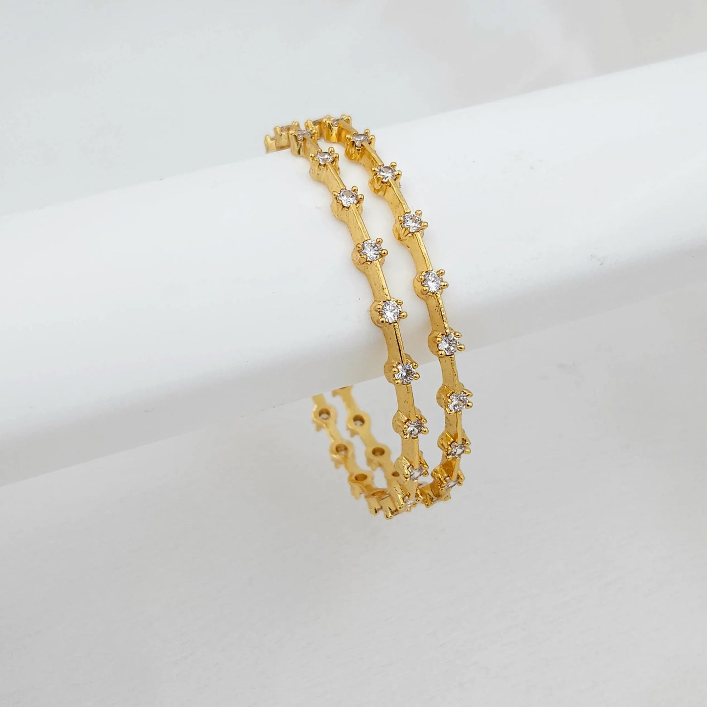 Thin CZ Diamond Studded Bangles - 22k - Set of 2