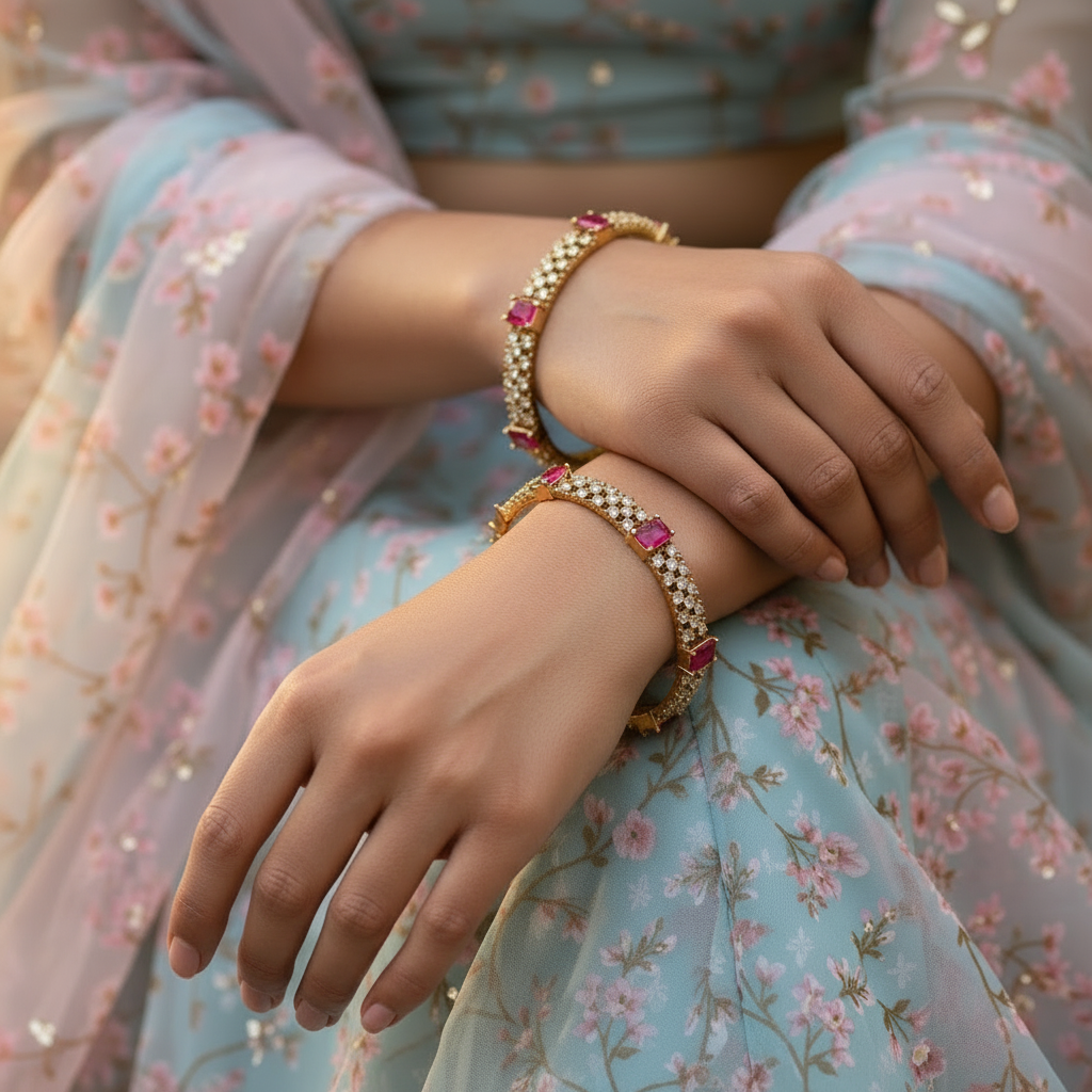 Grand Ruby Red Stone Bangles for Wedding Function