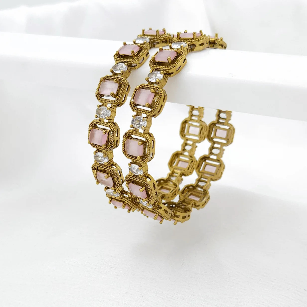 Baby pink Square stone grand bangles for events- set of 2