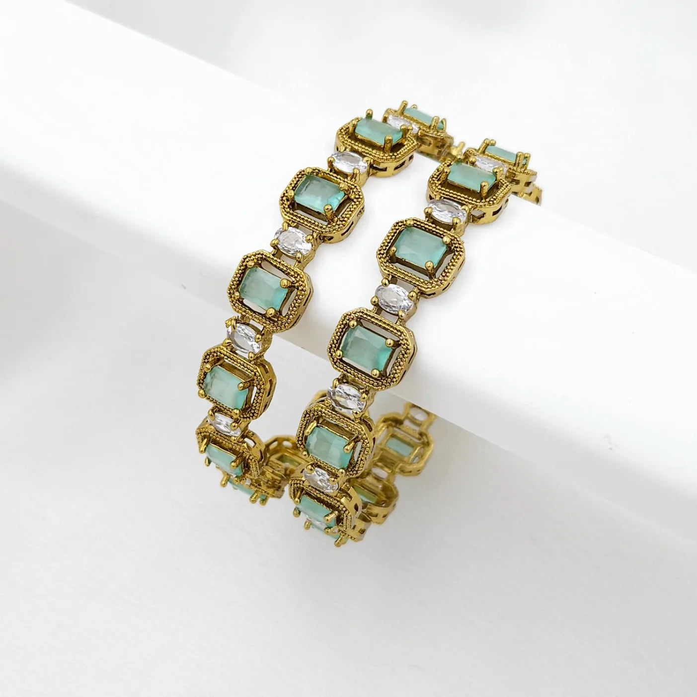 Aqua Square stone grand bangles for events- set of 2