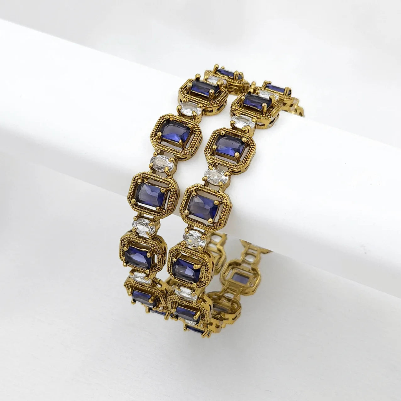 Purple Square stone grand bangles for events- set of 2