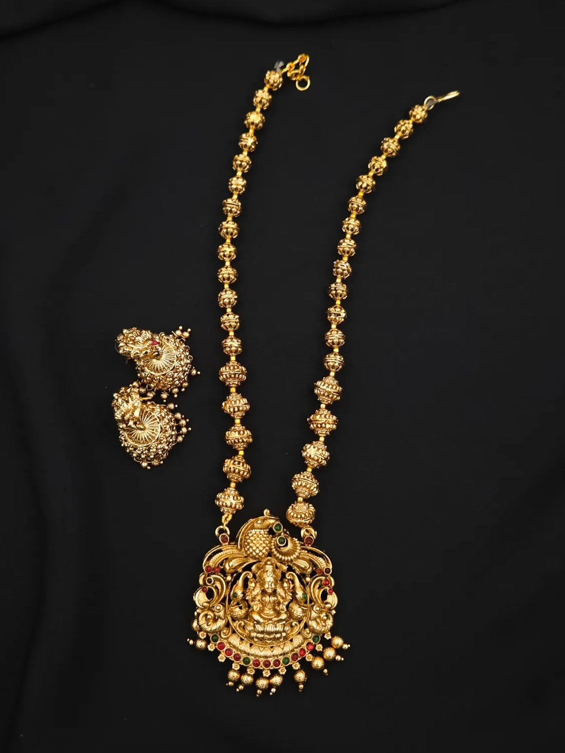 Grand Peacock Lakshmi Ball Haram Set with Earrings - One gram gold