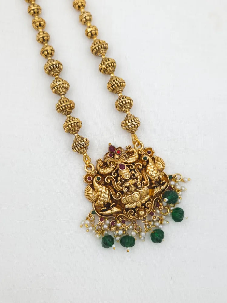Temple Lakshmi Goddess and Peacock Beads Haaram set
