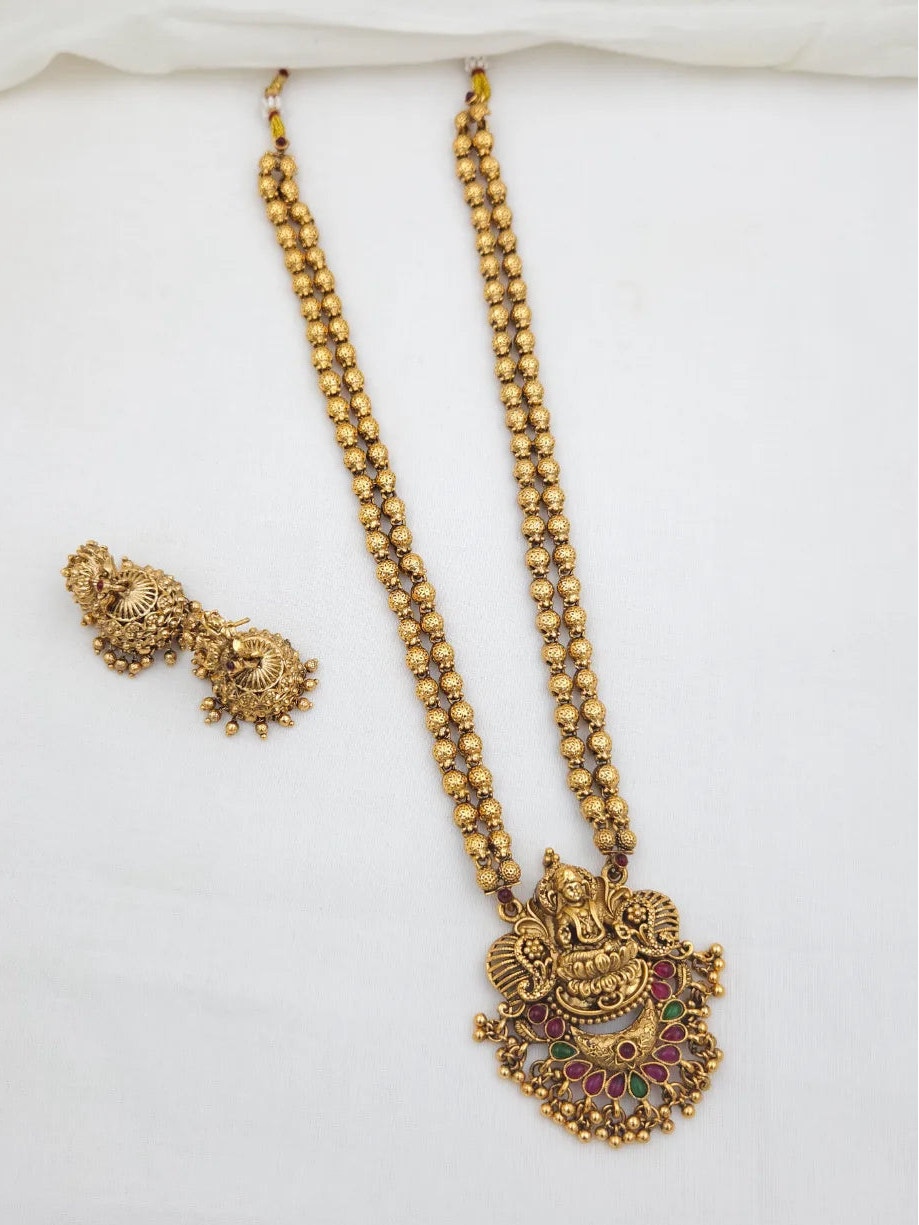 Lakshmi Gold Beads Double Layer Long Haram set