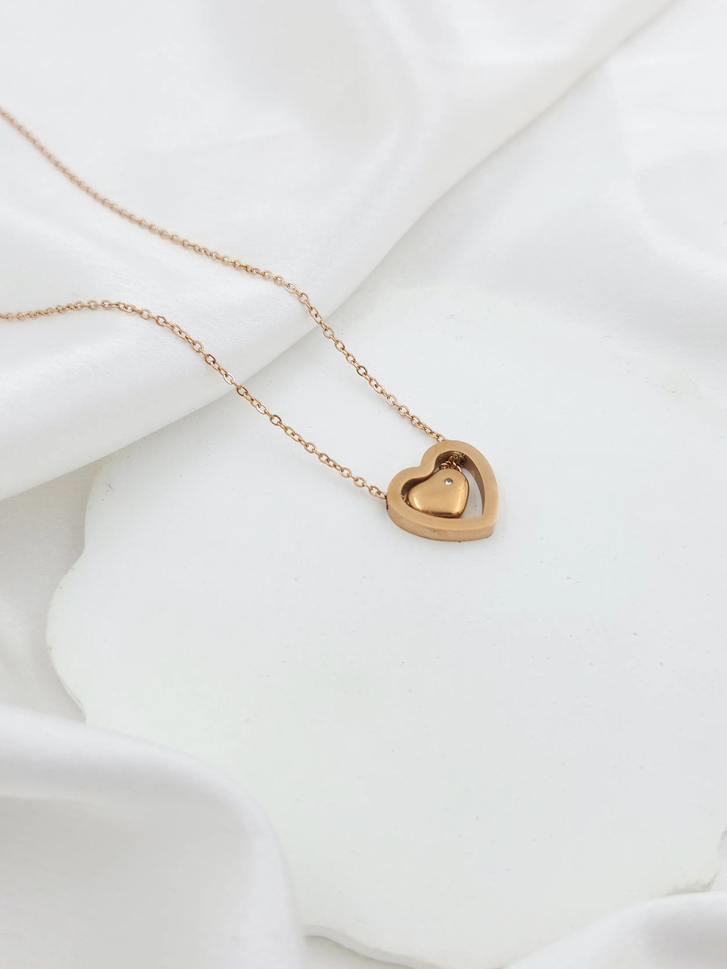 Anti Tarnish Heart in Heart Cute Necklace