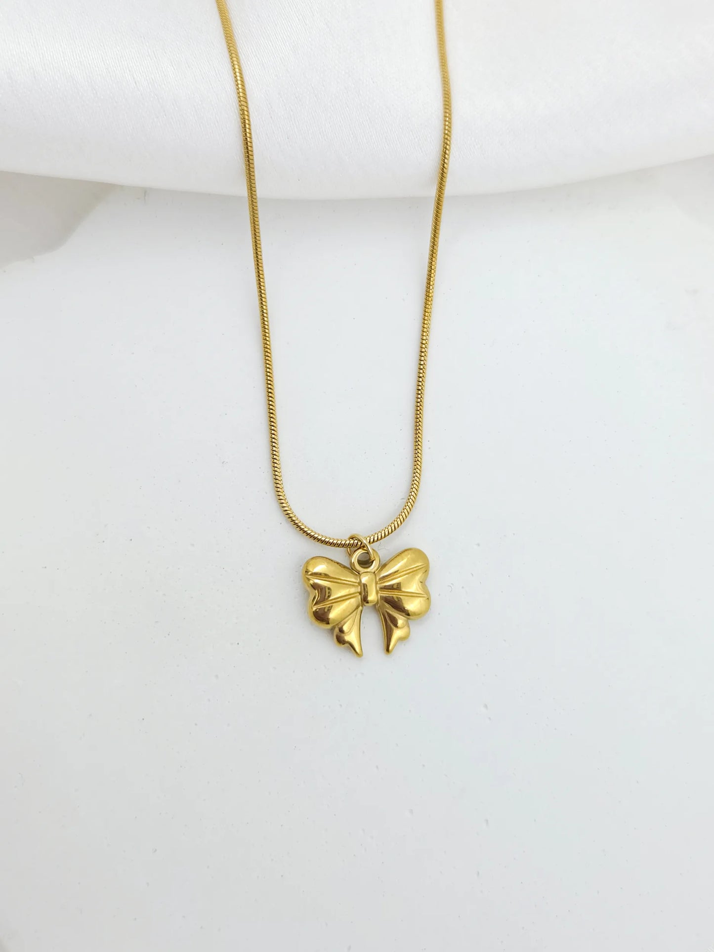 Bow Girls Gold Stainless Steel Necklace