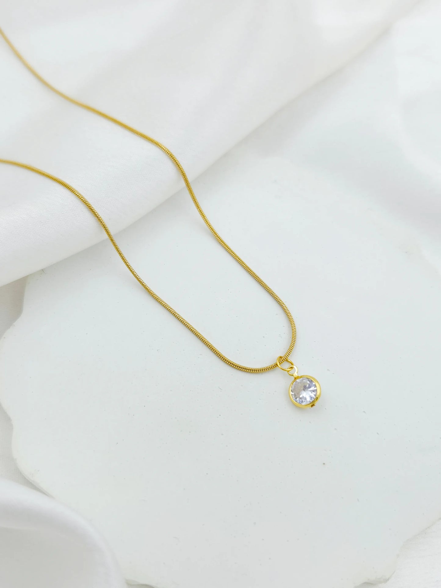 18K Gold Plated Dainty Stone Pendant Necklace - Office Wear