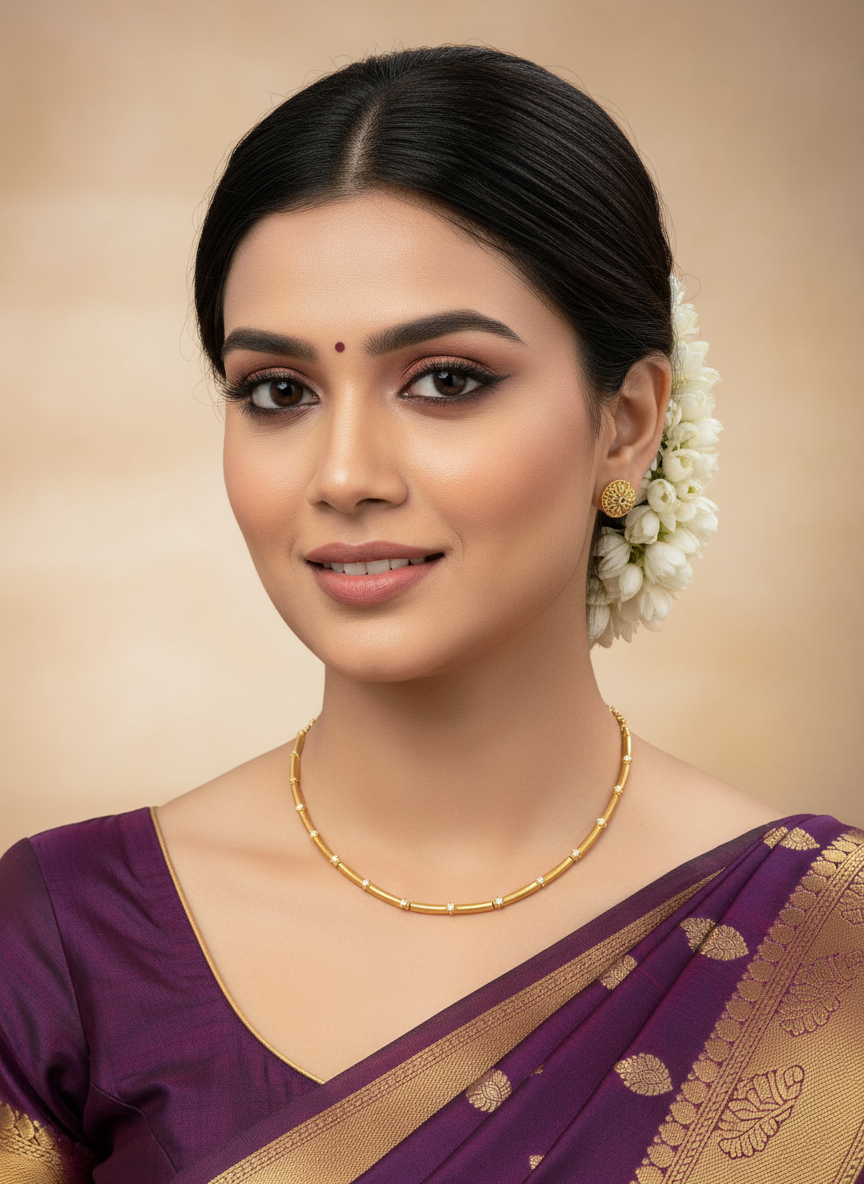 Stylish Thin Gold Diamond Studded Necklace with Studs