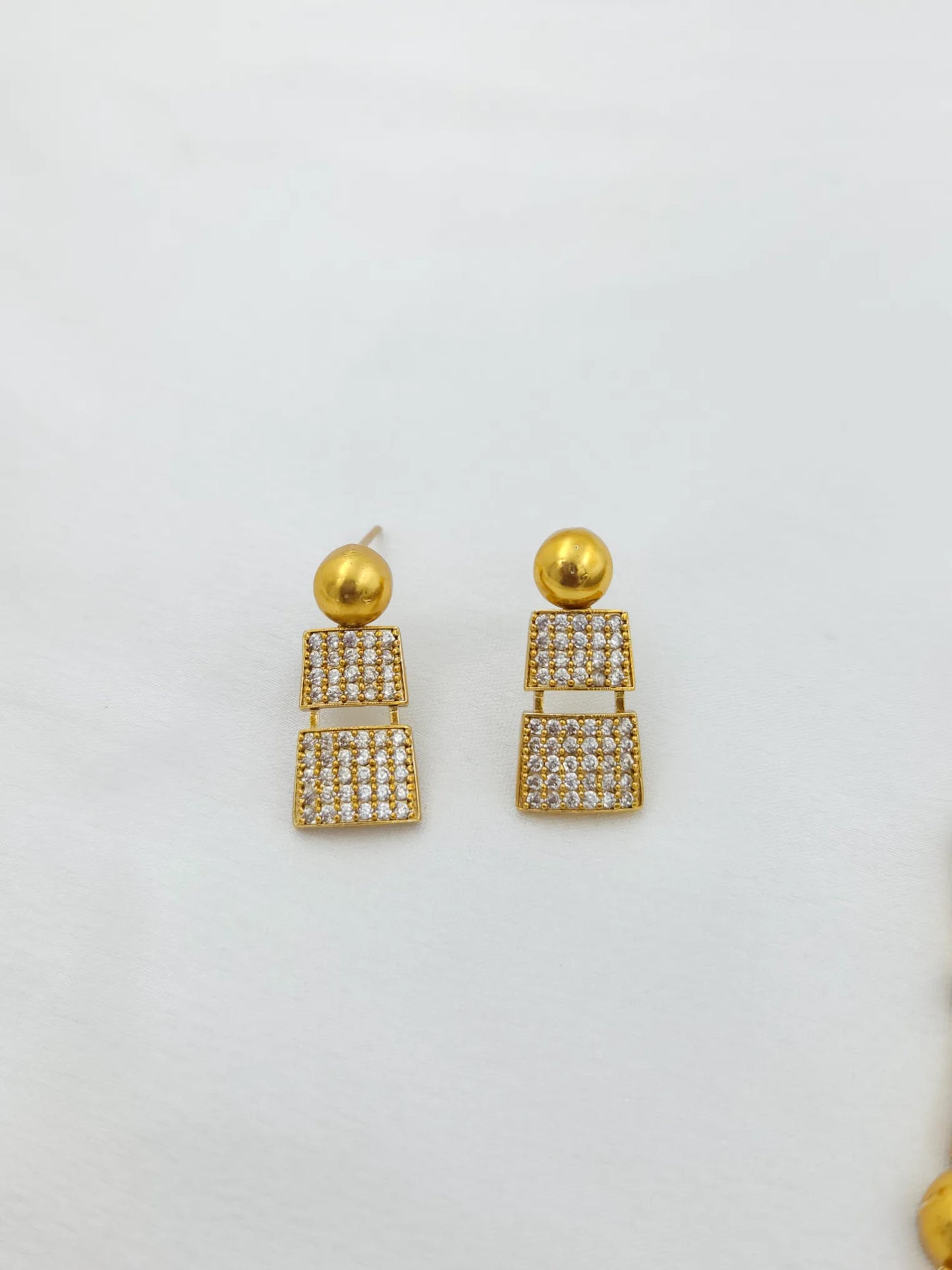 Circular and Box CZ Necklace with Earrings