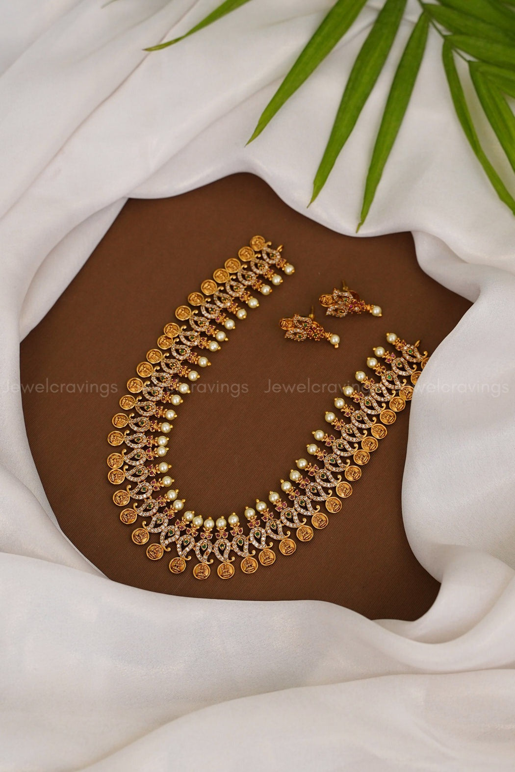 Pearl Mango Coin Necklace with Earrings