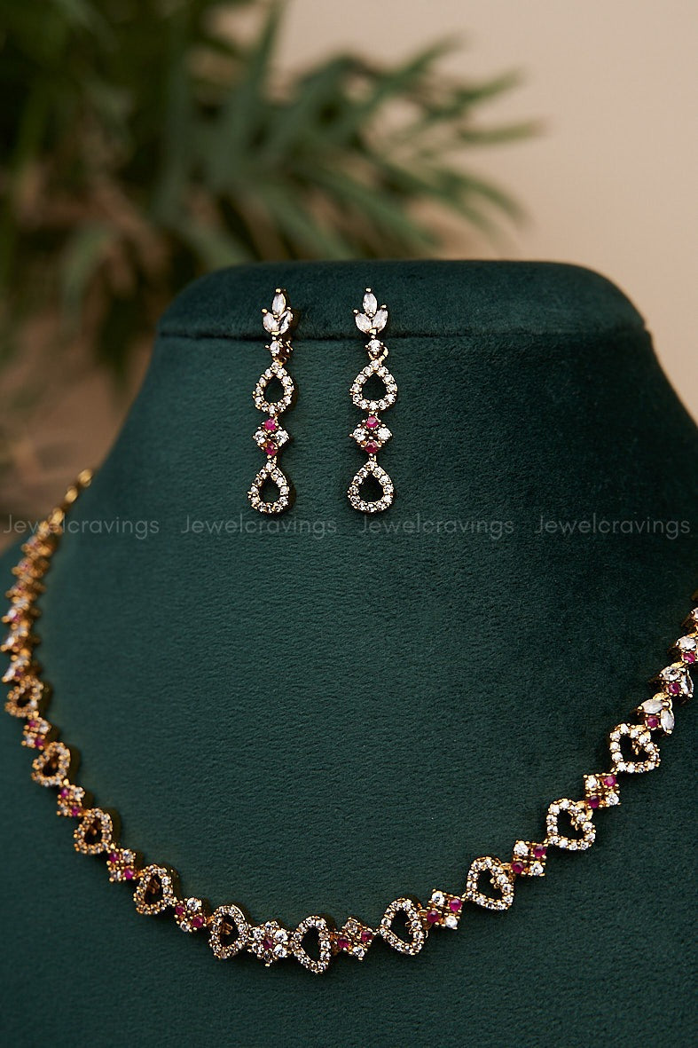 Mini Gold CZ Necklace with Earrings
