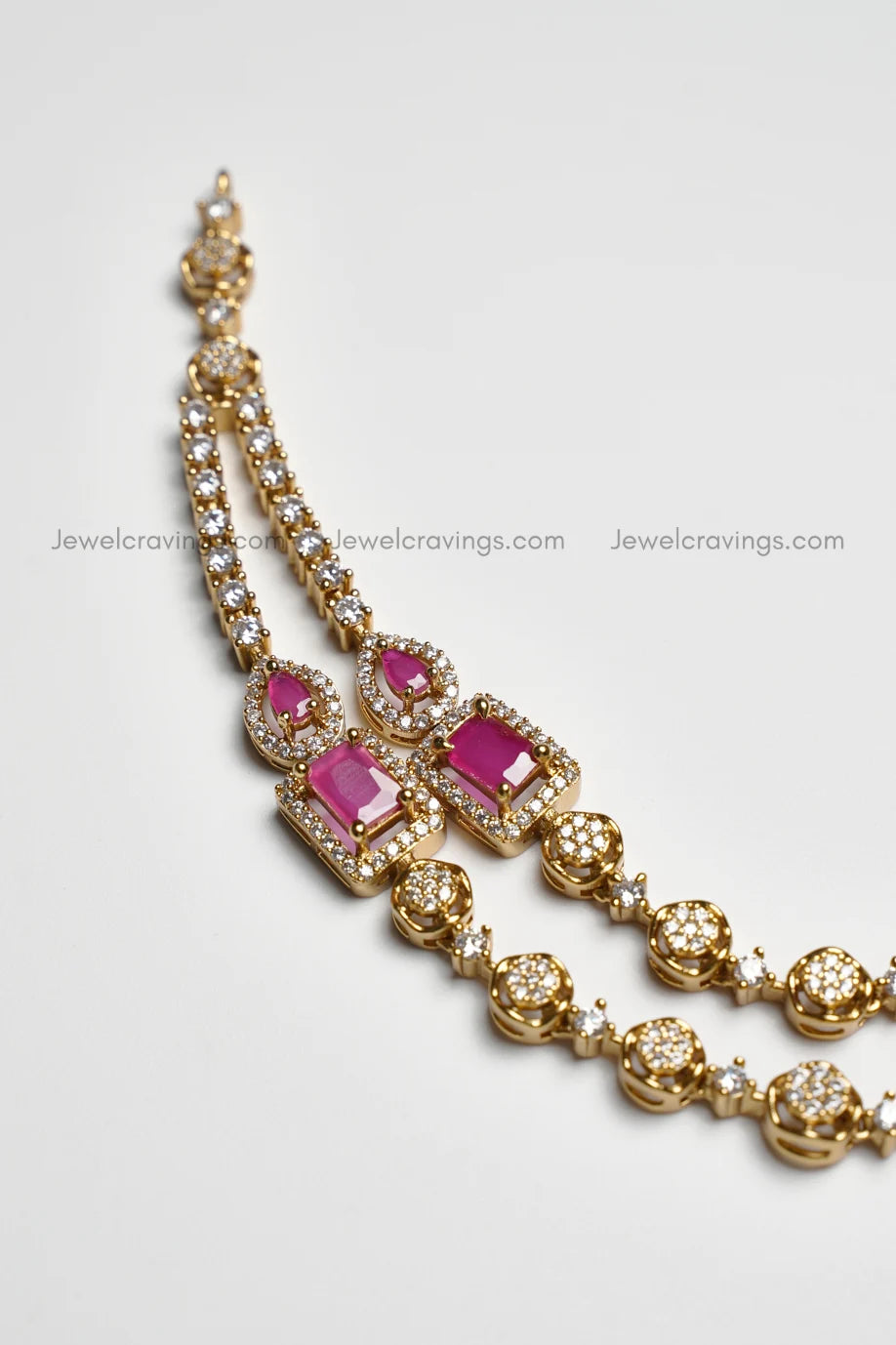 Two Layer Stone Studded AD Necklace with Earrings