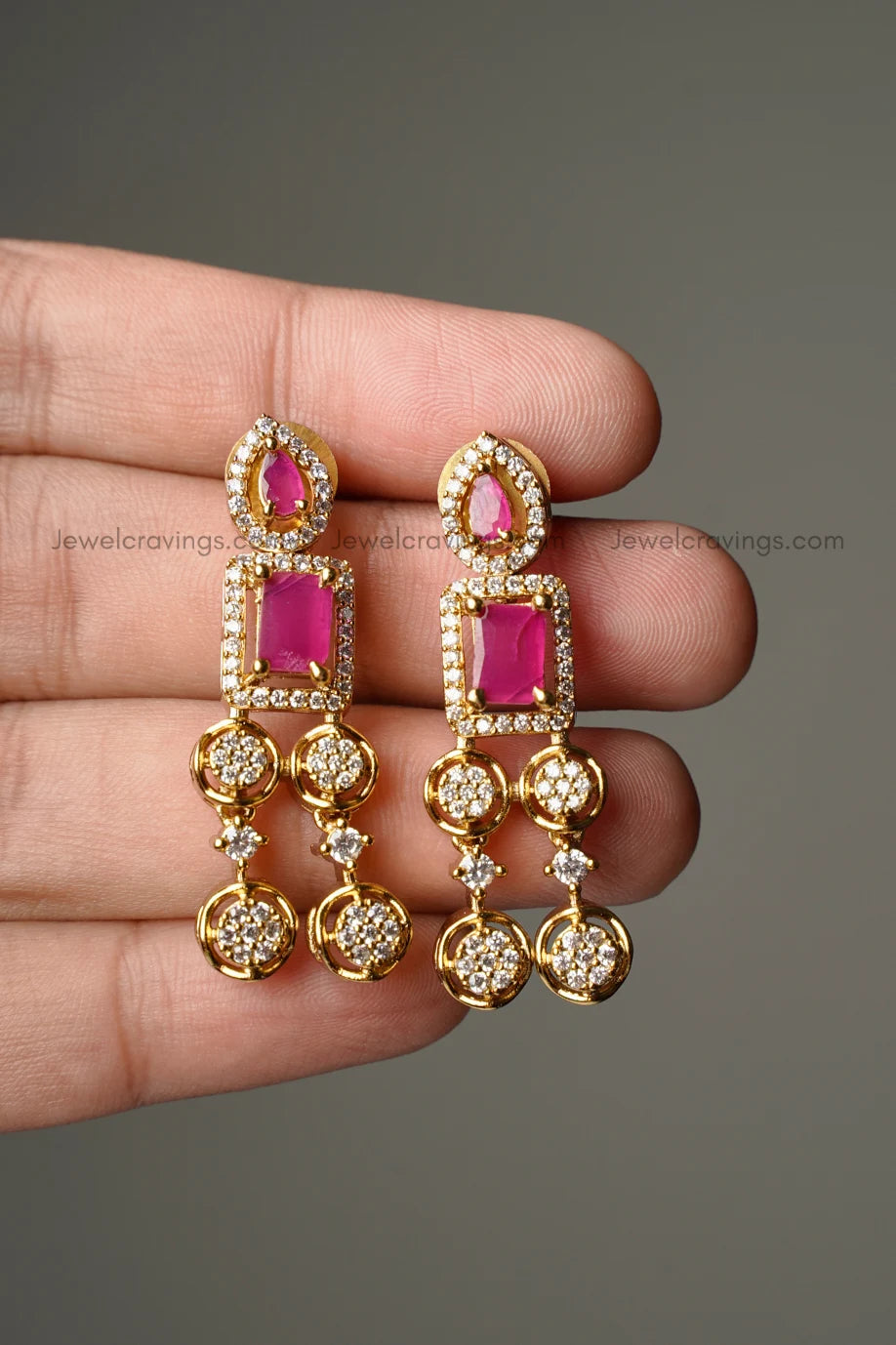 Two Layer Stone Studded AD Necklace with Earrings