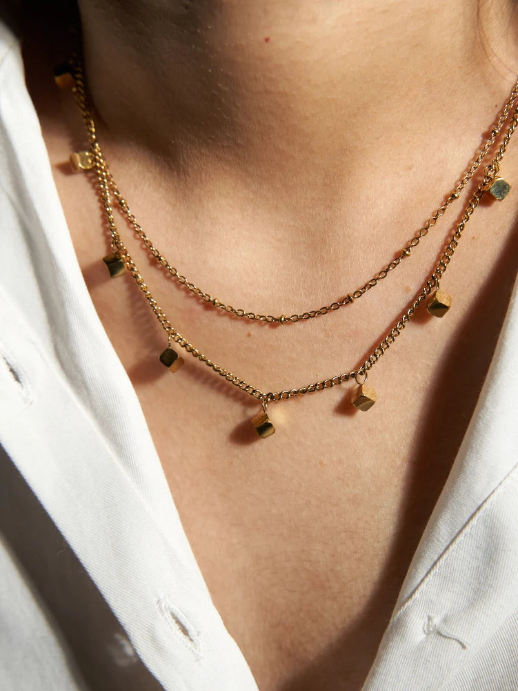 2 LAYER ANTI TARNISH GOLD PLATED - CUBE CHAIN NECKLACE