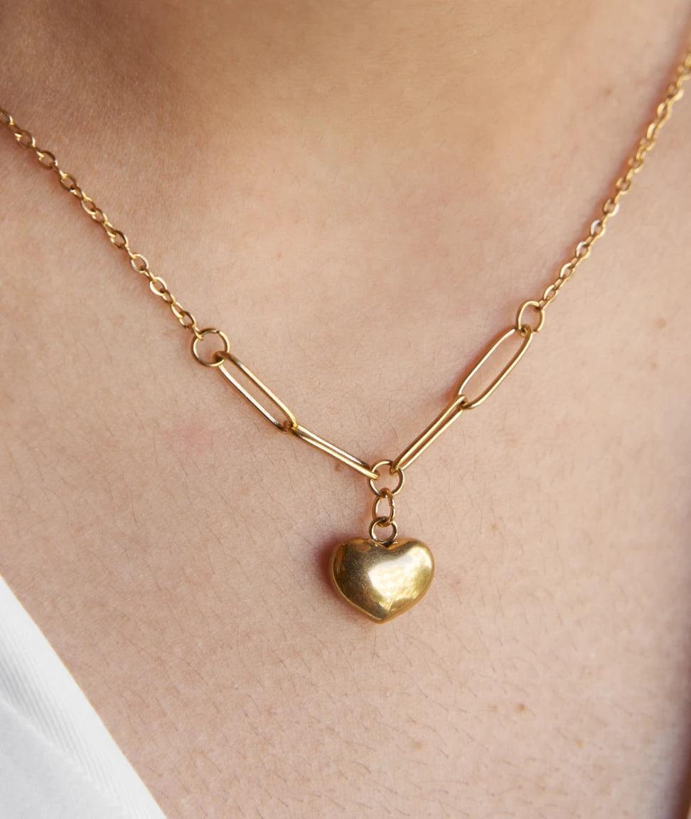 2 IN 1 MOTHER OF PEARL 18K GOLD PLATED - HEART PENDANT NECKLACE