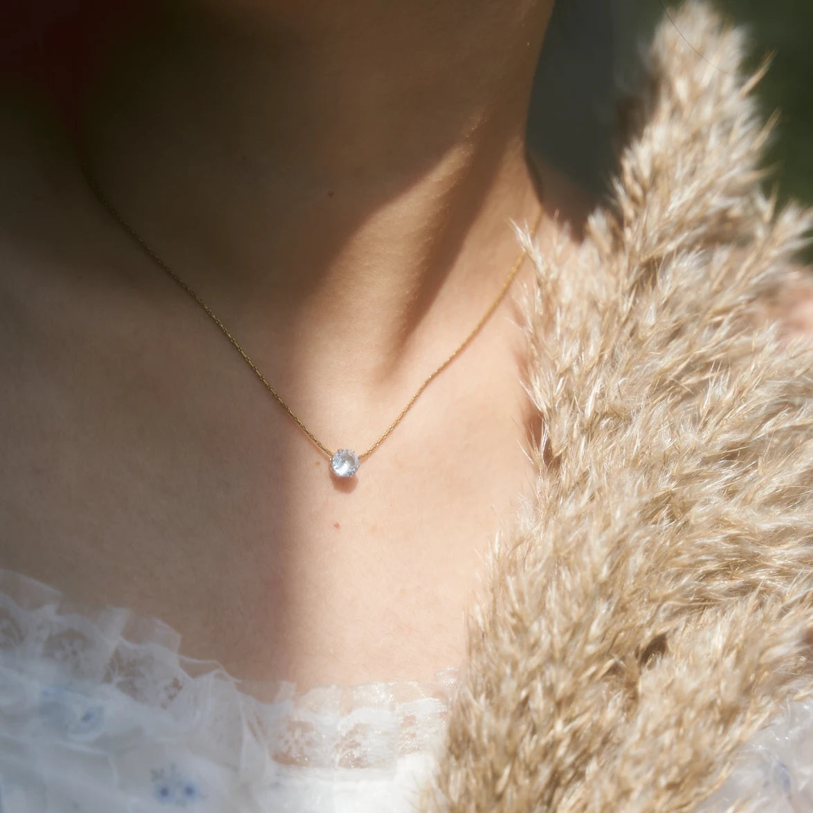 ANTI TARNISH - DAINTY ZIRCON DIAMOND STONE PENDANT NECKLACE