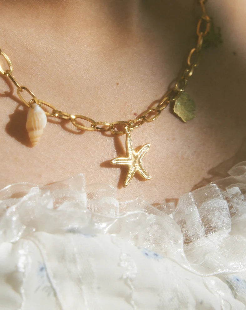 BEACH STYLE PAPERCLIP CHARM NECKLACE - ANTI TARNISH GOLD PLATED