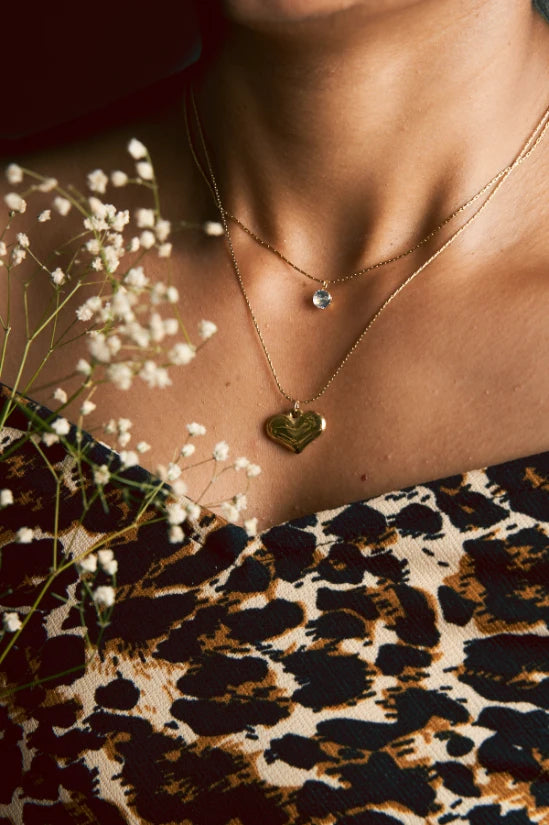 2 LAYER HEART WITH ZIRCON STONE PENDANT NECKLACE - TARNISH FREE