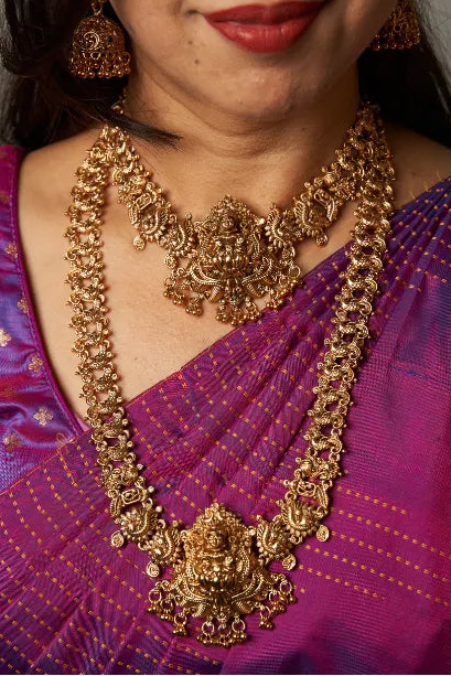 Traditional Grand Combo set of Lakshmi Beads Necklace Haram and Jumka Earrings