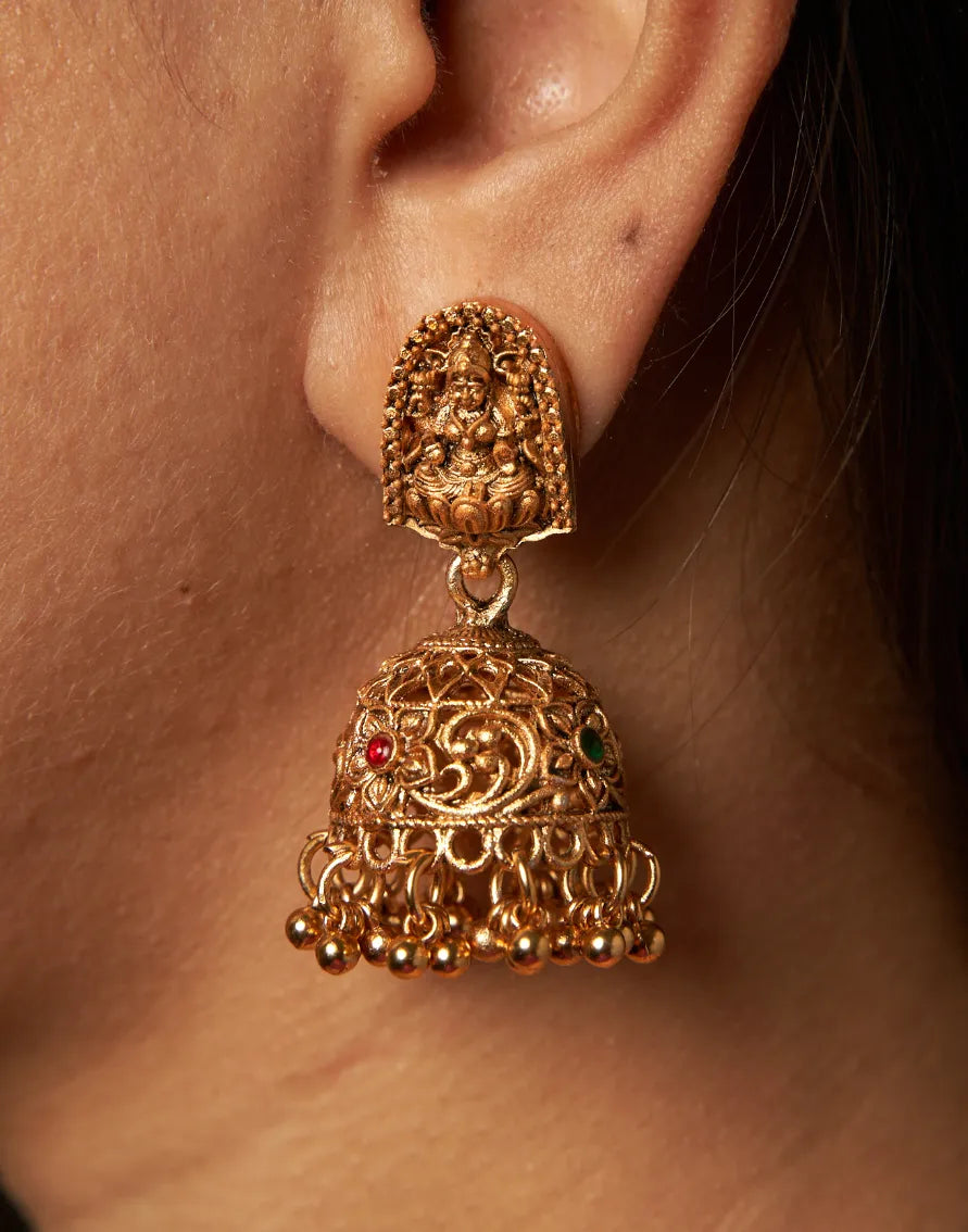 Traditional Grand Combo set of Lakshmi Beads Necklace Haram and Jumka Earrings