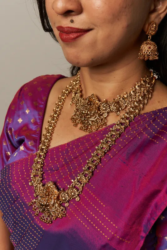 Traditional Grand Combo set of Lakshmi Beads Necklace Haram and Jumka Earrings