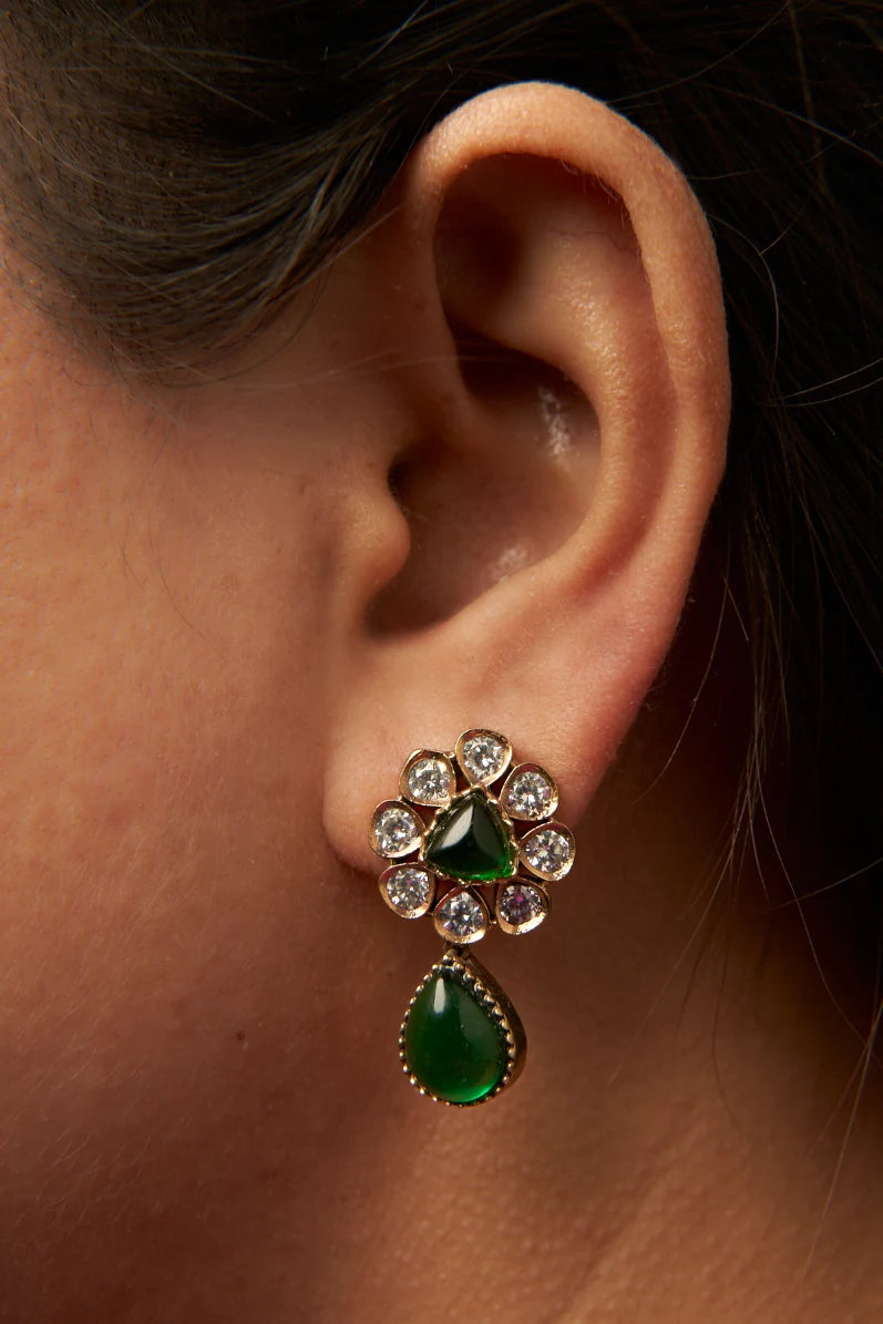Victorian Green Stone Studded Earrings
